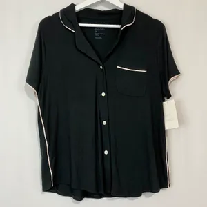 Stars Above Women’s Short Sleeve Pocket Front Button Sleepwear Shirt Black NWT thumbnail 1