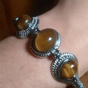 Tiger's Eye Stainless Steel Toggle Clasp Bracelet (Size 6.5 to 8 Inch) thumbnail 1