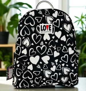 Brighton Endless‎ Love Backpack Black White Heart Print Tom Clancy D30307 NEW thumbnail 1