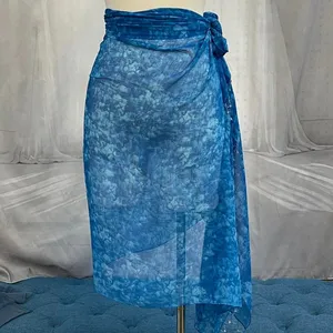 White Stag Blue Tie-Dye Beaded Sarong Maxi Skirt Scarf Cover Up thumbnail 3