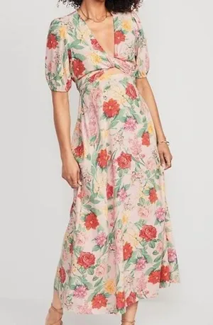 Old Navy Fit and Flare floral Linen Blend twist- Front Maxi Dress size Medium by … thumbnail 2