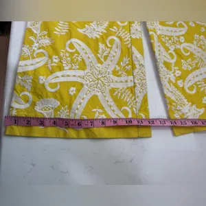 Anthropologie Yellow Wide Leg Pants with White Paisley thumbnail 9