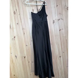 NWT Lulus Signature Elegance Black Satin One-Shoulder Maxi Dress Bridesmaid Sz L thumbnail 7