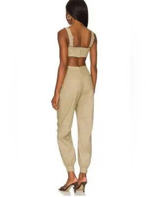 Majorelle Revolve Ameera Linen Cotton Structured Bodice Jumpsuit Taupe Green thumbnail 5