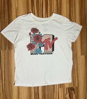 Pink/red MTV with floral Graphic White T-Shirt thumbnail 1
