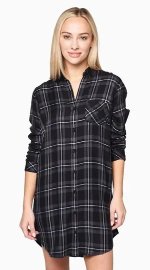 Rails Bianca Flannel Shirt Dress Women's‎ Buttondown Small Grey Black Plaid Cozy thumbnail 1