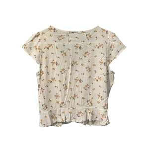 American Eagle Shirt Womens Medium White Short Sleeve V Neck Hook & Eye‎ Closure thumbnail 2