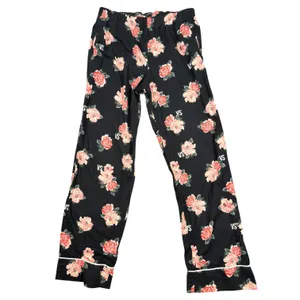 Victoria's Secret Pajama Pants Womens Medium Black Floral Rose VS Lounge Cotton thumbnail 2