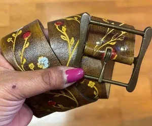 Vtg Genuine Cow Leather Hand Painted Coastal Cowgirl Western Boho Waist Belt S thumbnail 1