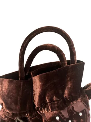 Rich Brown Velvet Drawstring Bucket Bag Ornate Tonal Paisley Rhinestones thumbnail 9