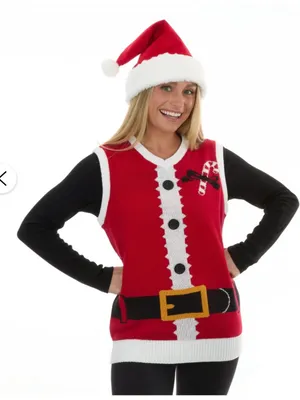 Santa Ugly Christmas Sweater Vest Women Size Small Tacky Christmas Santa Costume thumbnail 1