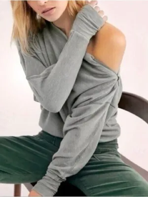 Free People We The Free Nikala Dolman Sweatshirt Zipper Top Grey Medium thumbnail 3