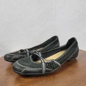 Natural Soul Women's Plantain Flats 9.5 Black Suede Leather Laser Cut Slip On thumbnail 2