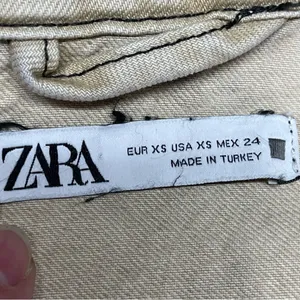Zara Studded Z1975 Cropped Denim Jacket Tan Size XS Washed effect 100% Cotton thumbnail 10