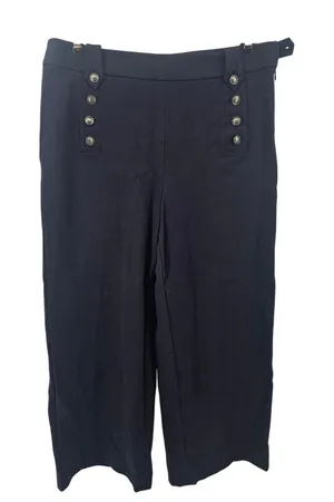 Talbots Sailor Pants Womens 14 Wide Leg Cropped Navy Blue Crest Button EUC thumbnail 1