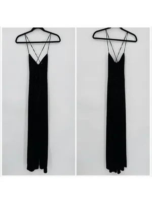 Lulus Certified Babe Black Glitter Velvet Strappy Back Jumpsuit XS thumbnail 3