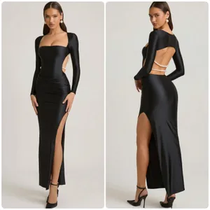 Oh Polly Quintessa Pearl-Detail Cut Out Open Back Maxi Dress Black Size 10 thumbnail 2
