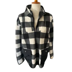 Como Vintage Black and White Checkered Half Zip Mock Collar Pullover Size XL thumbnail 2