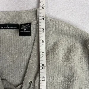 VTG Moda International Lace-Up Long Sleeve Women’s M Gray Ribbed Y2K Cozy Grunge thumbnail 8