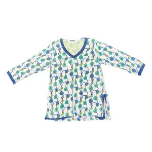 Gretchen Scott Long Sleeve Tunic Top Blouse Floral Blue Green Cotton Medium thumbnail 3
