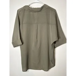 BEFORE YOU Short Sleeve V-Neck Collared Blouse‎ Olive Green NWT Lagenlook Medium thumbnail 4
