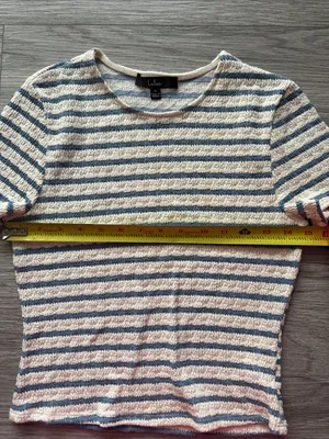 Lulus Blue & Cream Striped Short Sleeve Knit Tee size M thumbnail 3