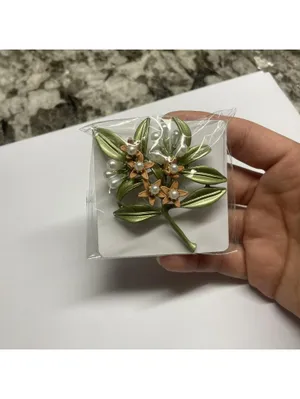 Large Costume Brooch Pin - Green / Pink Flower thumbnail 2
