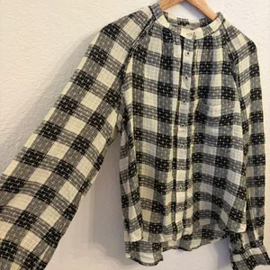 Anthropologie Pilcro Puff Sleeve Button Top M Gingham Plaid Wool Blend Cottage thumbnail 4