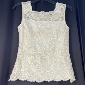 Lillie Rubin Vintage Stretch Lace Sleeveless beige Blouse women sz S thumbnail 1