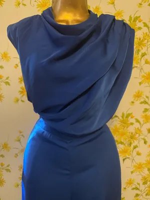 DO+BE Royal Blue Draped Jumpsuit size L thumbnail 4