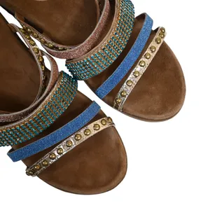 Azura Women's EU 41 Stylish Wedge Suede Leather Sandals Jeweled Studded thumbnail 7