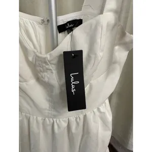 NWT Lulus White Linen-Blend Tiered Tie-Strap‎ Mini Dress - Size Large thumbnail 4