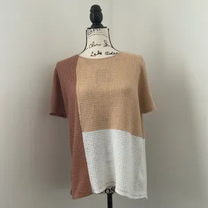 BKE Colorblock Waffle Knit T Shirt‎ Top Beige Brown White Size S thumbnail 2