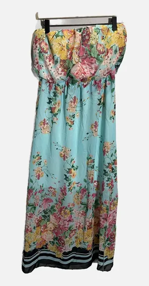 Socialite Maxi Dress Womens Small Blue Floral Strapless Boho Summer Event thumbnail 1