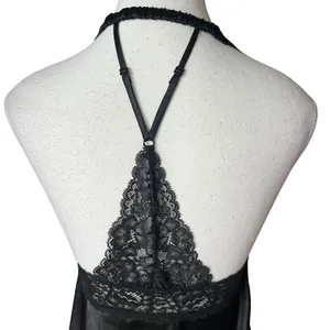 Victoria's Secret Black Satin Lace‎ Halter Chemise Nightgown Women's Small thumbnail 4