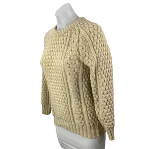 Arans Women's Cream Cable Knit Crew Neck Raglan Sleeve Fisherman Sweater Top S thumbnail 2