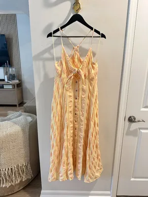 FREE PEOPLE Via Gingham Cotton Seersucker Sundress Creamsicle Combo Eve Medium thumbnail 5