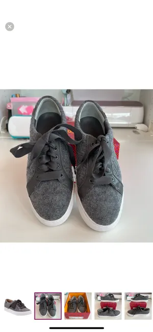 TORY BURCH Marion Quilted Fleece Lace Up Sneakers, Dovestone 8 EUC thumbnail 2
