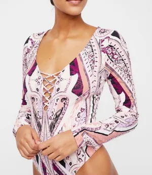 Free People Pick a Place Bodysuit – Size XS – NWT – Paisley Lace-Up Statement thumbnail 1