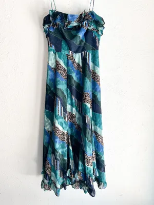 Anthropologie Hutch Ondine Ruffled Maxi Dress Blue Abstract Print Romantic Sz 2 thumbnail 3