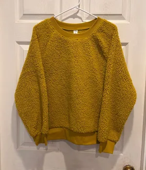 Old Navy Womens Mustard Yellow Sherpa Teddy Fleece‎ Pullover Sweatshirt Large thumbnail 1