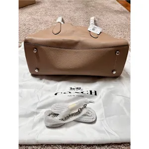 Coach Pebbled Lora Carryall Leather Shoulder Satchel in Taupe thumbnail 8