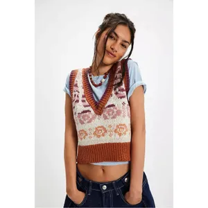 Free People Notes Of Rose Sweater Vest Neutral Combo Small NWT Bohemian Preppy thumbnail 11