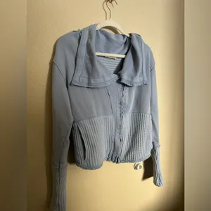 Free People Hazel Cardi Jacket Corsican Sea Blue Size Medium Zip Hoodie Sweater‎ thumbnail 4