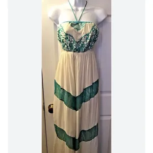 FLYING TOMATO Maxi Dress‎ Strapless Turquoise White Lace Embroidered Long Sz S thumbnail 2
