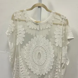 Cupshe Off White Floral Lace Mesh Swim Cover Up Top Tunic Sheer Boho Beachwear thumbnail 3