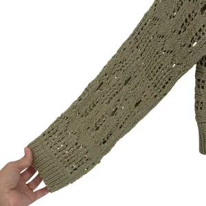 Zara Women Crochet Open Knit Sweater Sage Green‎ Long Sleeve Size S Boho Top thumbnail 3