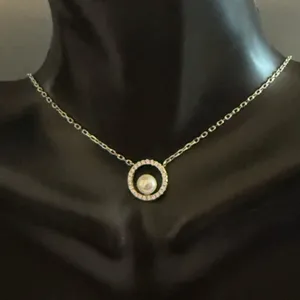 Sterling Silver White Pearl Diamond Signed CP 925 Pendant Necklace NWOT thumbnail 2