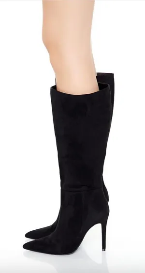 Forever 21 Black Knee-High Faux Suede Stiletto Boots Booties Heels thumbnail 3