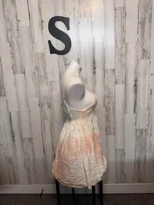 Lulus Crochet Bust Tie Dye Backless Mini Dress Womens Small Peach Ivory Boho thumbnail 2